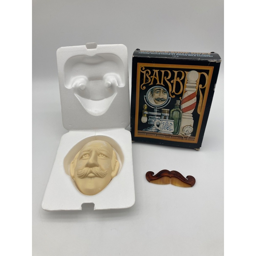 Vintage Avon Barber Shop Duet Wild Country Soap Molded Face & Mustache Comb Box